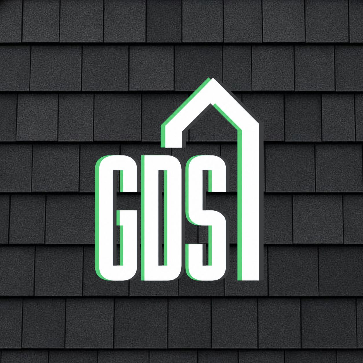 Het GDS-logo op een donker dakoppervlak