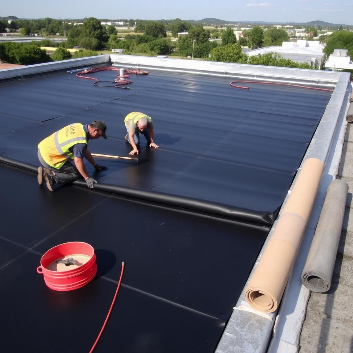 Plaatsing van EPDM-roofing op een plat dak